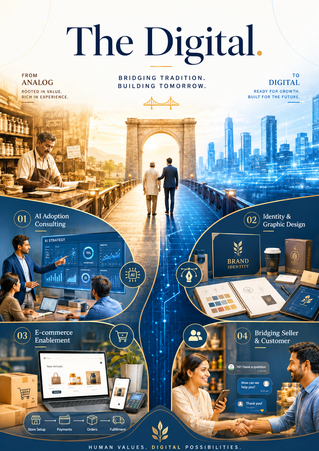 The Digital pillar â€” AI Adoption Consulting, Identity and Graphic Design, E-commerce Enablement, Bridging Seller and Customer
